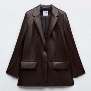 NWT Zara Brown Faux Leather Blazer
